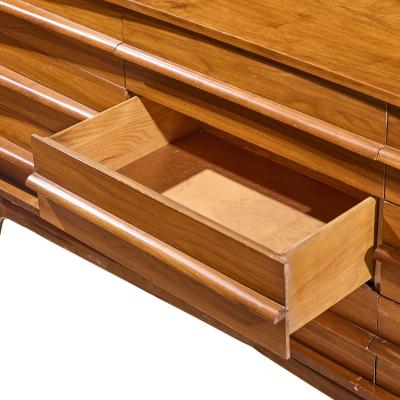  Young Manufacturing Company Young Manufacturing Mid Century Walnut Curved Lowboy Dresser