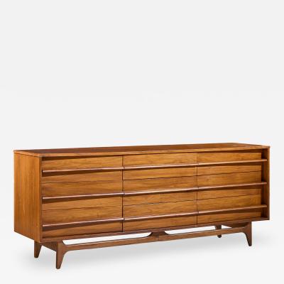  Young Manufacturing Company Young Manufacturing Mid Century Walnut Curved Lowboy Dresser