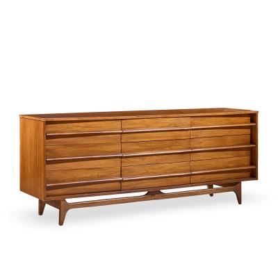  Young Manufacturing Company Young Manufacturing Mid Century Walnut Curved Lowboy Dresser
