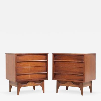  Young Manufacturing Company Young Manufacturing Mid Century Walnut Curved Nightstands Pair