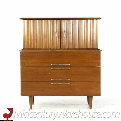  Young Manufacturing Company Young Manufacturing Mid Century Walnut Highboy Dresser