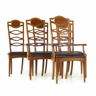  Young Manufacturing Company Young Manufacturing Mid Century Walnut and Burlwood Dining Chairs Set of 6