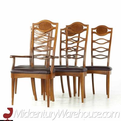  Young Manufacturing Company Young Manufacturing Mid Century Walnut and Burlwood Dining Chairs Set of 6