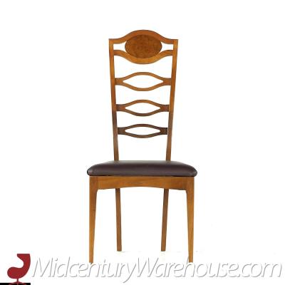  Young Manufacturing Company Young Manufacturing Mid Century Walnut and Burlwood Dining Chairs Set of 6