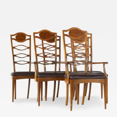  Young Manufacturing Company Young Manufacturing Mid Century Walnut and Burlwood Dining Chairs Set of 6