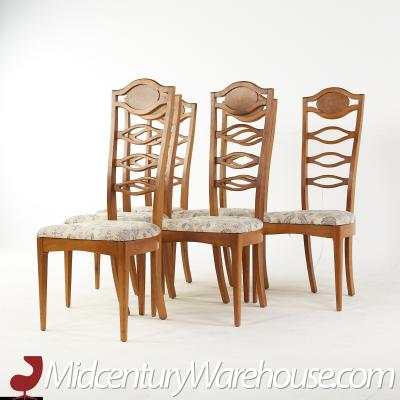  Young Manufacturing Company Young Manufacturing Walnut and Burlwood Side Dining Chairs Set of 6
