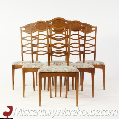  Young Manufacturing Company Young Manufacturing Walnut and Burlwood Side Dining Chairs Set of 6