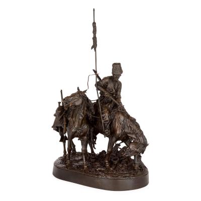 Zaporozhian Cossack After Battle Russian patinated bronze sculpture