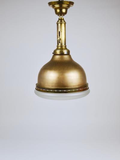  Zeiss Ikon 1920s Art Nouveau Brass Glass Pendant Lamp Ceiling Light Jena Germany