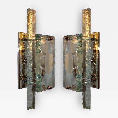  Zero Quattro Set of Eight Italian 1960s Chiseled Glass Sconces