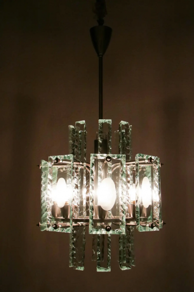  ZeroQuattro Italian Mid Century Crystal Chandelier Zero Quattro for Fontana Arte 1960s