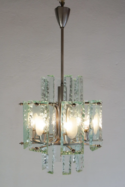  ZeroQuattro Italian Mid Century Crystal Chandelier Zero Quattro for Fontana Arte 1960s