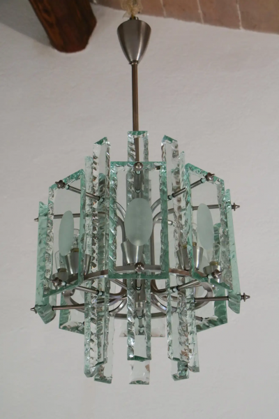  ZeroQuattro Italian Mid Century Crystal Chandelier Zero Quattro for Fontana Arte 1960s
