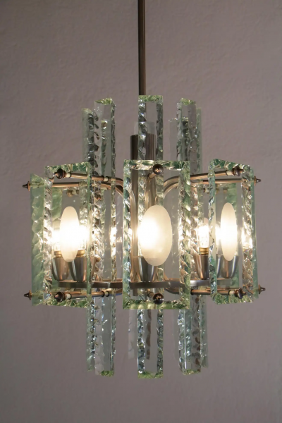  ZeroQuattro Italian Mid Century Crystal Chandelier Zero Quattro for Fontana Arte 1960s