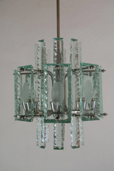  ZeroQuattro Italian Mid Century Crystal Chandelier Zero Quattro for Fontana Arte 1960s