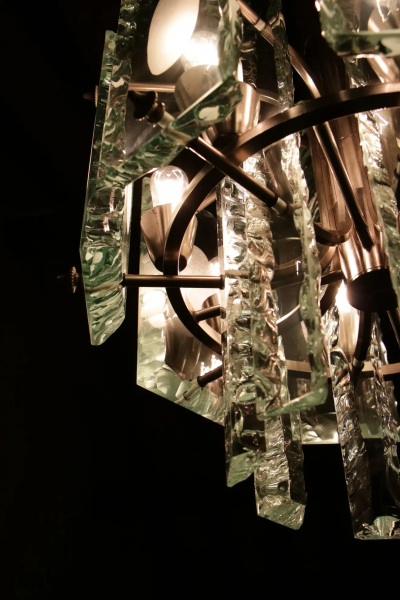  ZeroQuattro Italian Mid Century Crystal Chandelier Zero Quattro for Fontana Arte 1960s