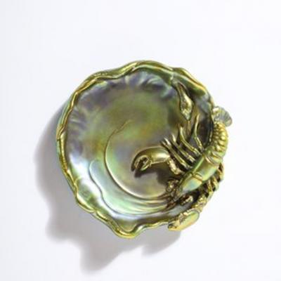  Zsolnay Zsolnay Hungary Eosin Iridescent Green Gold Lobster Snake Hand Painted Dish