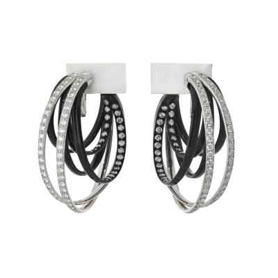  de Grisogono DE GRISOGONO 18K WHITE GOLD BLACK DIAMOND HOOP EARRINGS