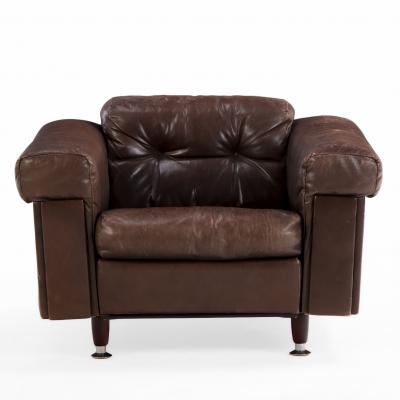  de Sede 1970s Swiss Leather Lounge Chair Ottoman in the Style of De Sede