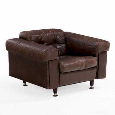  de Sede 1970s Swiss Leather Lounge Chair Ottoman in the Style of De Sede