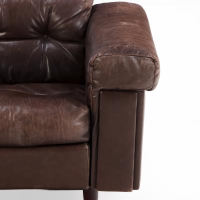 de Sede 1970s Swiss Leather Lounge Chair Ottoman in the Style of De Sede