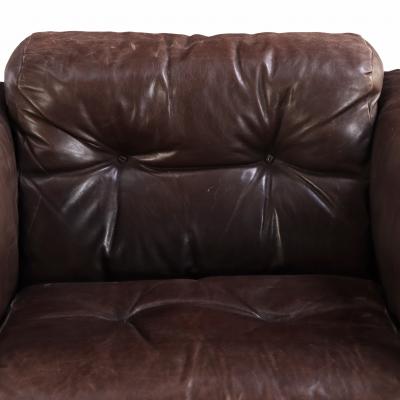  de Sede 1970s Swiss Leather Lounge Chair Ottoman in the Style of De Sede