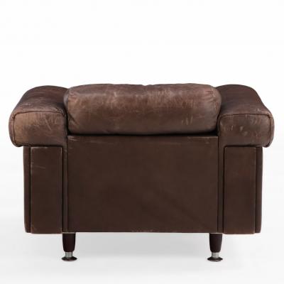  de Sede 1970s Swiss Leather Lounge Chair Ottoman in the Style of De Sede