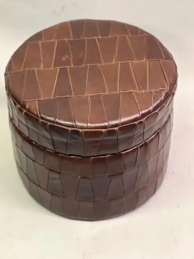  de Sede Pair of Swiss Modern Patchwork Leather Storage Ottomans Stools by De Sede 1960