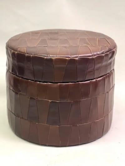  de Sede Pair of Swiss Modern Patchwork Leather Storage Ottomans Stools by De Sede 1960