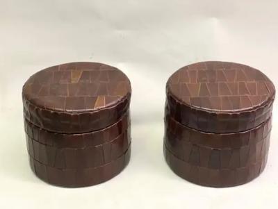  de Sede Pair of Swiss Modern Patchwork Leather Storage Ottomans Stools by De Sede 1960
