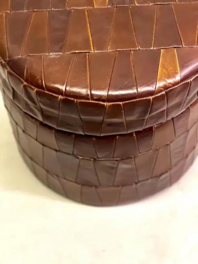  de Sede Pair of Swiss Modern Patchwork Leather Storage Ottomans Stools by De Sede 1960