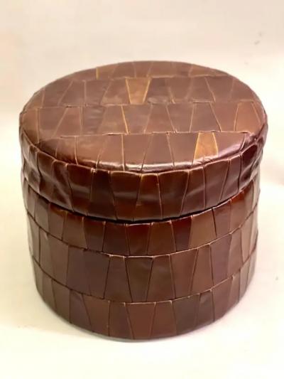  de Sede Pair of Swiss Modern Patchwork Leather Storage Ottomans Stools by De Sede 1960