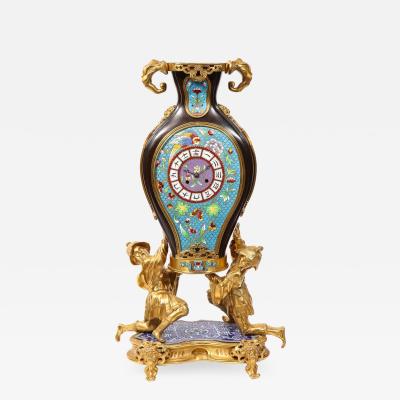  douard Li vre French Japonisme Ormolu Patinated Bronze and Cloisonne Enamel Mantel Clock