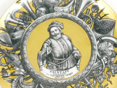  fornasetti Piero Fornasetti Gilded Plate Falstaff by Guiseppe Verdi Italy 1970s