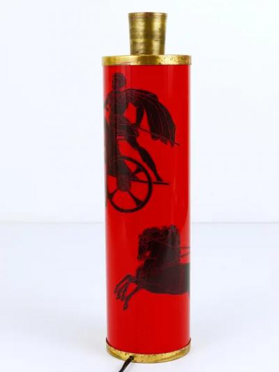  fornasetti Piero Fornasetti Greek Warrior Red and Black MidCentury Table Lamp Italy 1950s