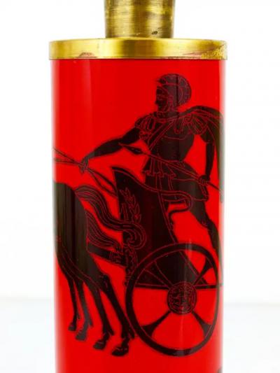  fornasetti Piero Fornasetti Greek Warrior Red and Black MidCentury Table Lamp Italy 1950s