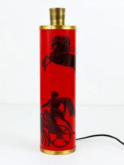  fornasetti Piero Fornasetti Greek Warrior Red and Black MidCentury Table Lamp Italy 1950s