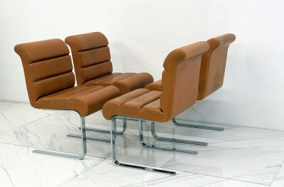  i4 Mariani Set of 4 Lugano Chairs in Cognac Leather i4 Mariani for Pace Collection 1970s