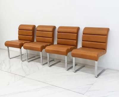  i4 Mariani Set of 4 Lugano Chairs in Cognac Leather i4 Mariani for Pace Collection 1970s