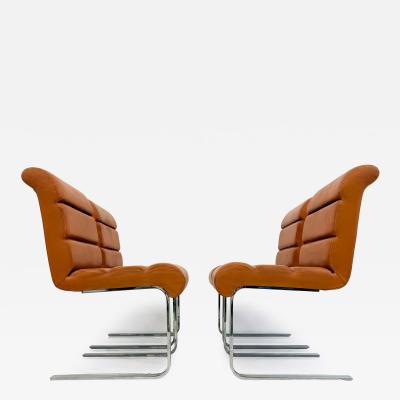  i4 Mariani Set of 4 Lugano Chairs in Cognac Leather i4 Mariani for Pace Collection 1970s