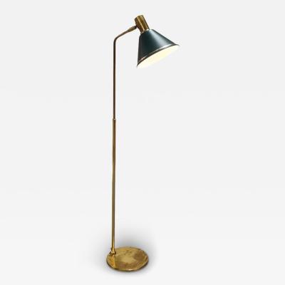  ia ia Vintage Mid Century Modern Swedish ia Floor Lamp in Brass Green Shade 1970s