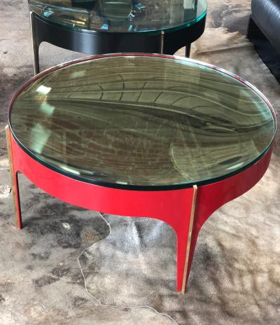  ma 39 Ma 39s Custom Red and Brass Magnifying Lens Coffee Table