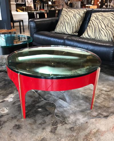  ma 39 Ma 39s Custom Red and Brass Magnifying Lens Coffee Table