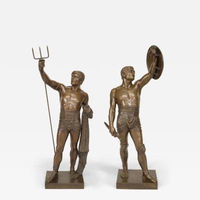  mile Coriolan Hippolyte Guillemin Pair of E Guillemin Bronze Gladiator Figures