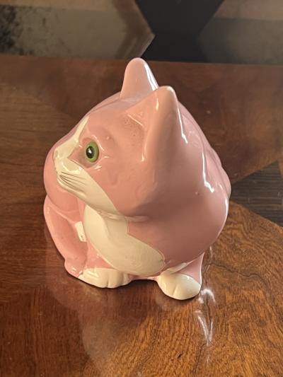  mile Gall ART DECO PINK AND WHITE CERAMIC CATS WITH GREEN GLASS EYES
