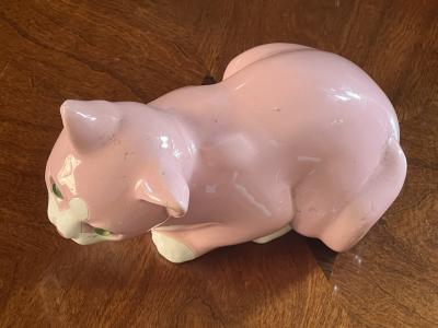  mile Gall ART DECO PINK AND WHITE CERAMIC CATS WITH GREEN GLASS EYES
