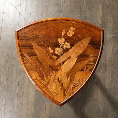  mile Gall Art Nouveau Inlaid Naturalist Marquetry 2 Tier Side Table signed Emile Galle