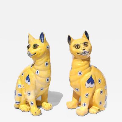  mile Gall Emile Galle Faience Painted Pottery Cats Pair
