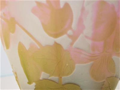  mile Gall Emile Galle Floral Cameo Vase in Olive Green Pink Blue and Frost