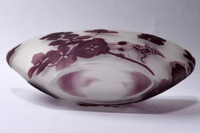  mile Gall Emile Galle French Cameo Art Glass Bowl Hydrangea Flowers C A 1900 s